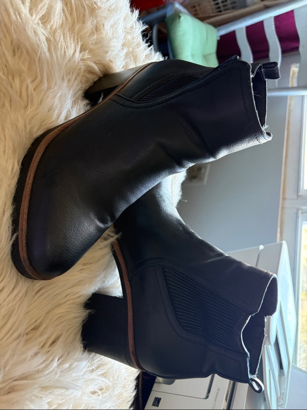 Naturalizer Black Leather Ankle Booties with Block Heel